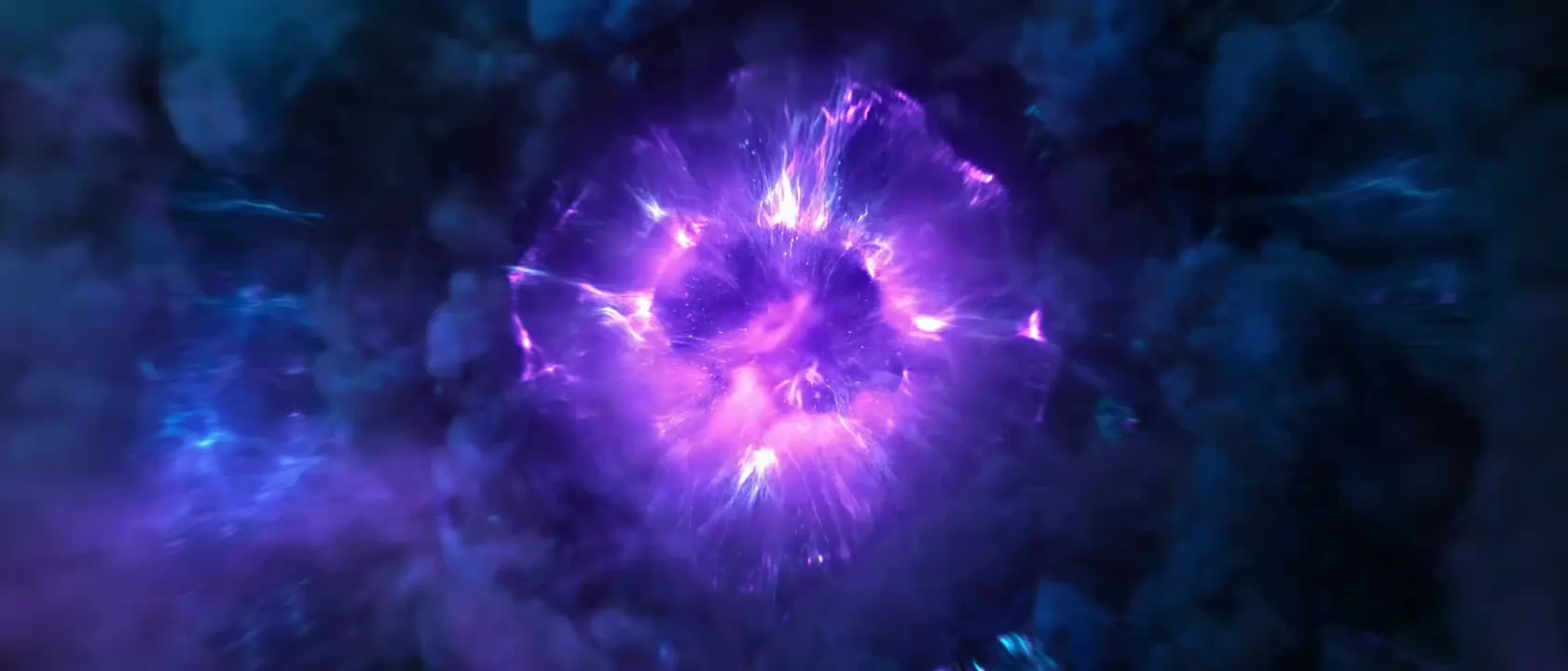 Violet and blue smoke swirling around a glowing burst of light behind the photo upload box